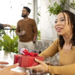 lady receiving gift at work
